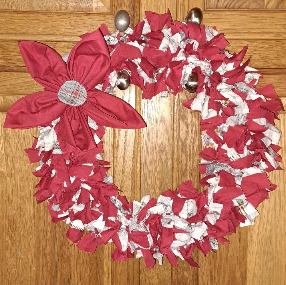 Pretty Farmhouse  Rag  Wreath with Flower Accent 17X17"